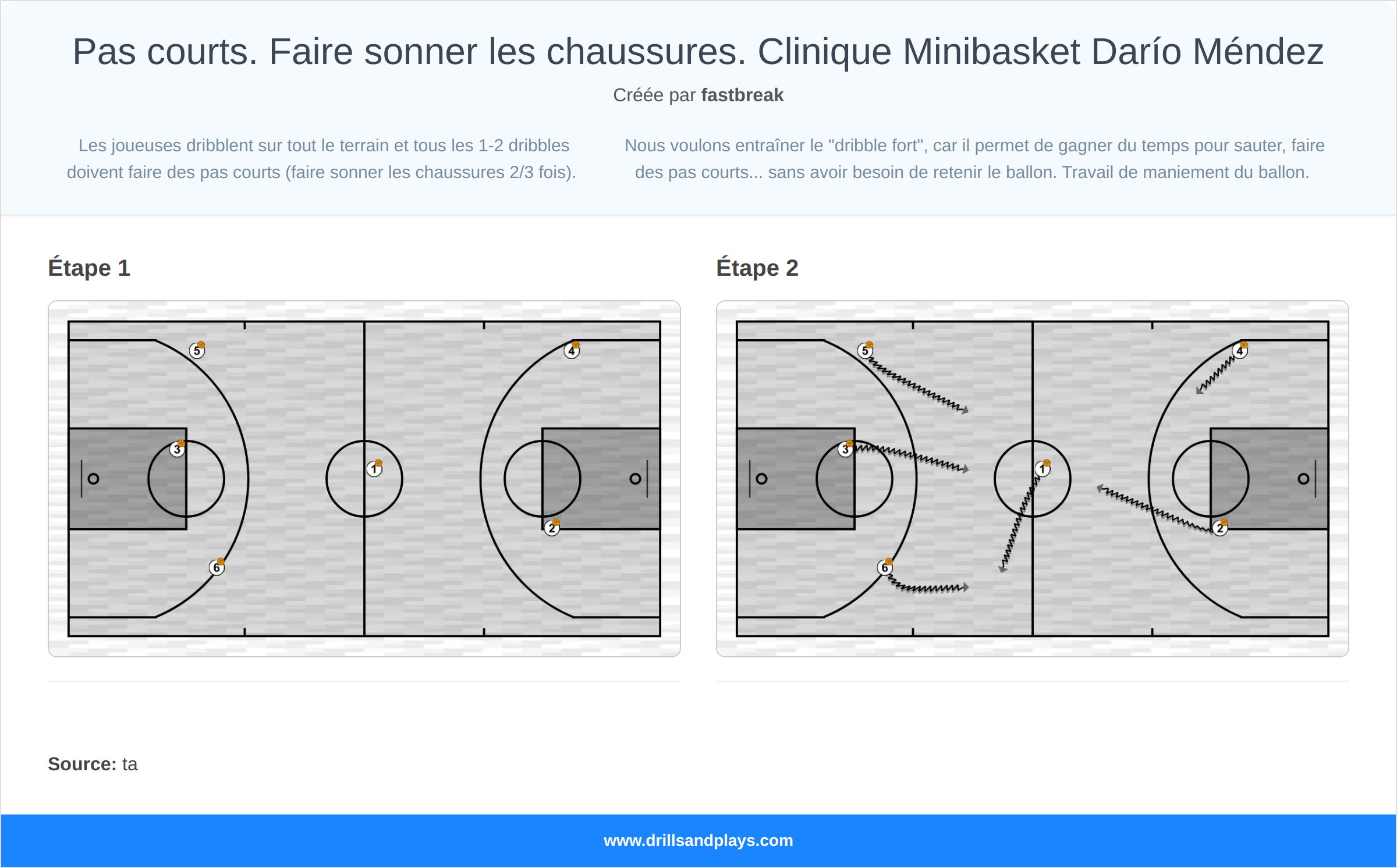 Exercices de basket-ball pas courts. faire sonner les chaussures. clinique minibasket darío méndez