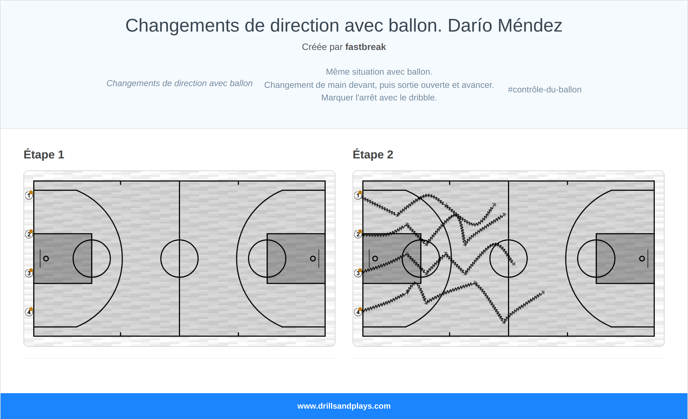 Exercices de basket-ball changements de direction avec ballon. darío méndez