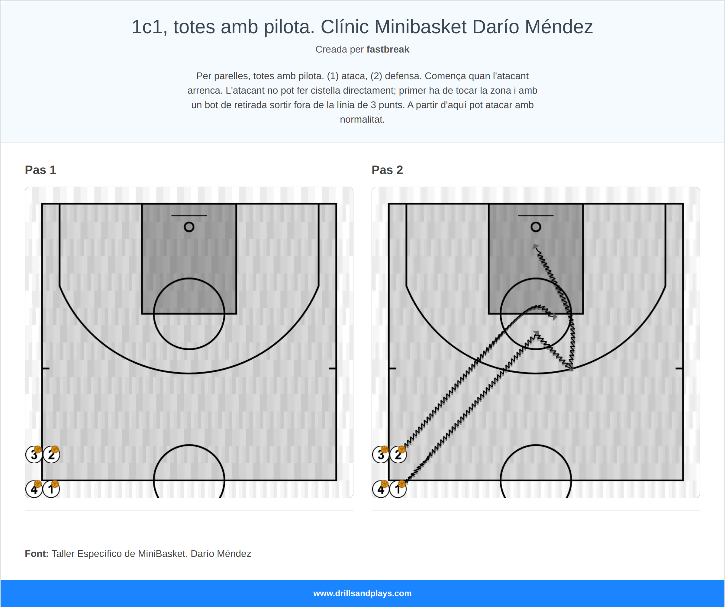Exercici de bàsquet 1c1, totes amb pilota. clínic minibasket darío méndez