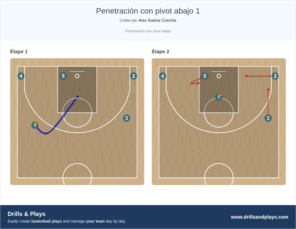Jeux de basket-ball penetración con pivot abajo 1