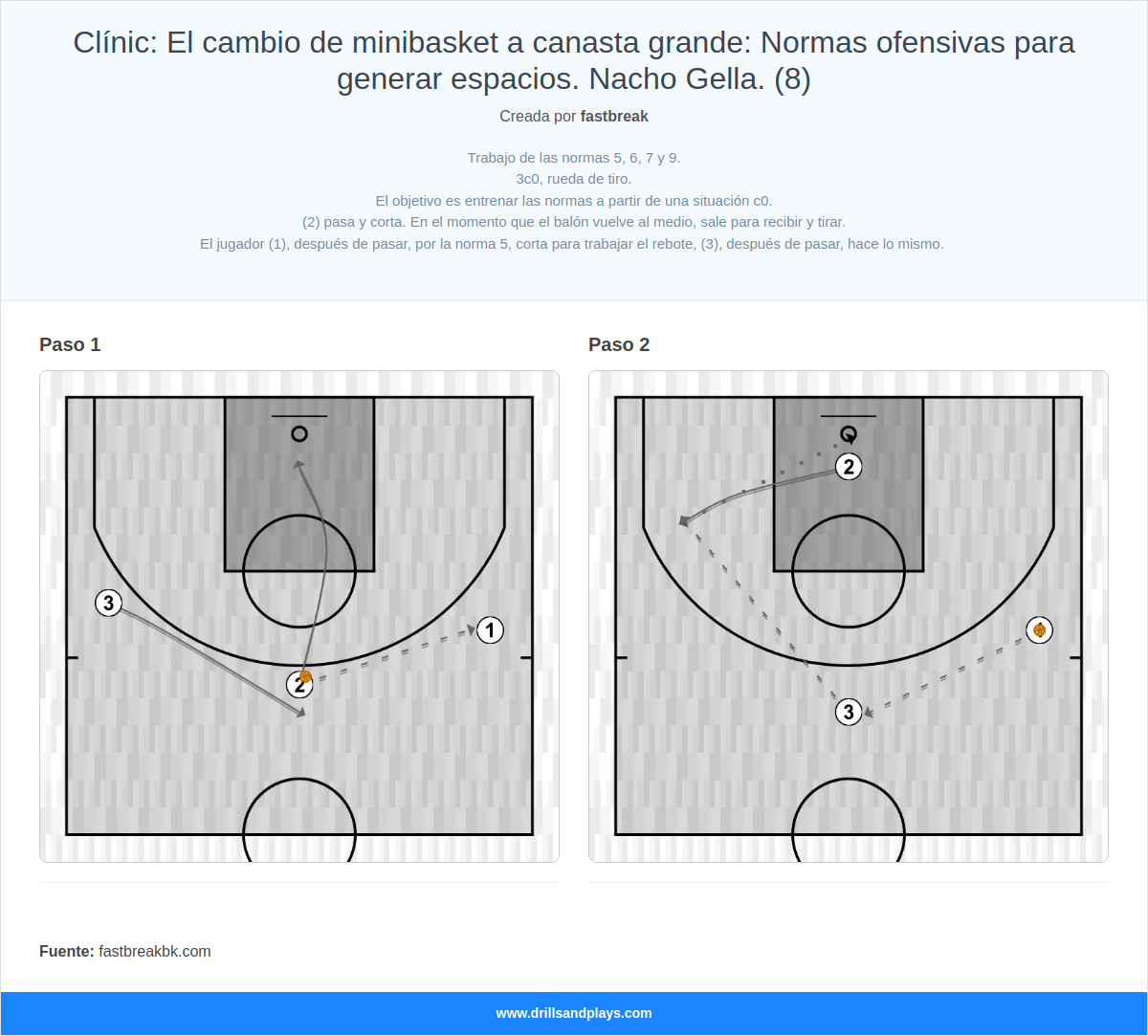 Ejercicio de baloncesto clínic: el cambio de minibasket a canasta grande: normas ofensivas para generar espacios. nacho gella. (8)
