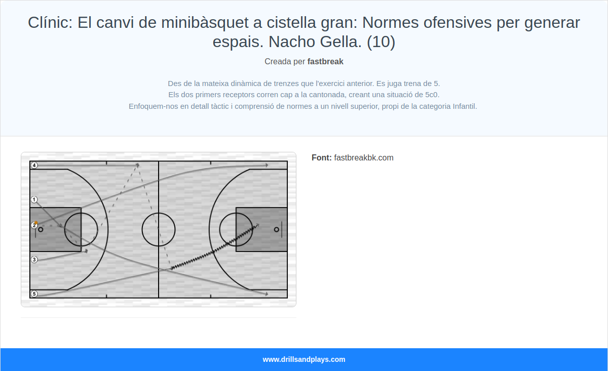 Exercici de bàsquet clínic: el canvi de minibàsquet a cistella gran: normes ofensives per generar espais. nacho gella. (10)