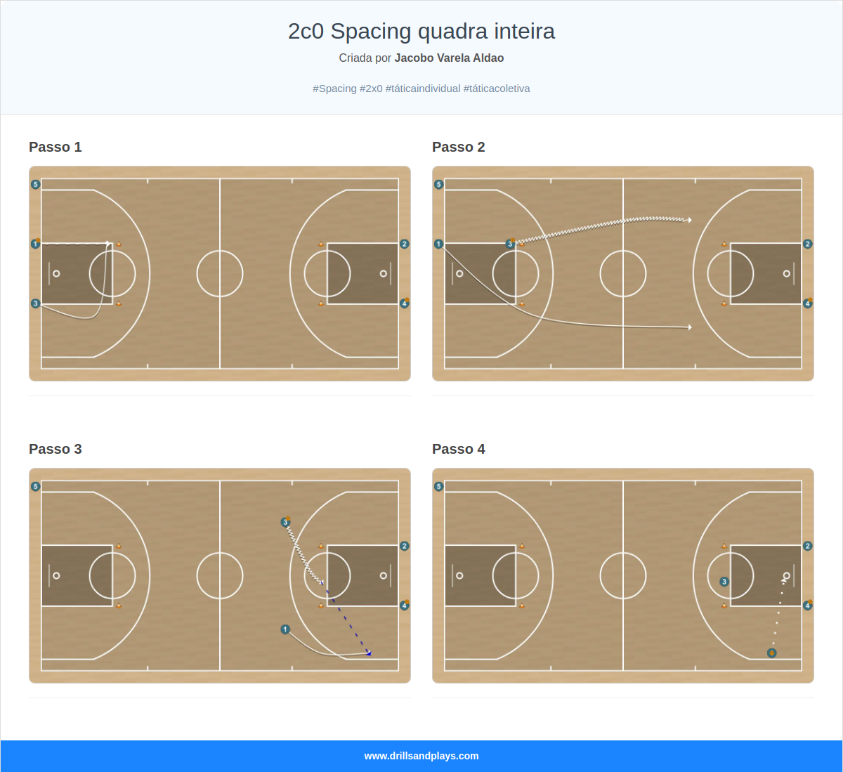 Exercício de basquete 2c0 spacing quadra inteira