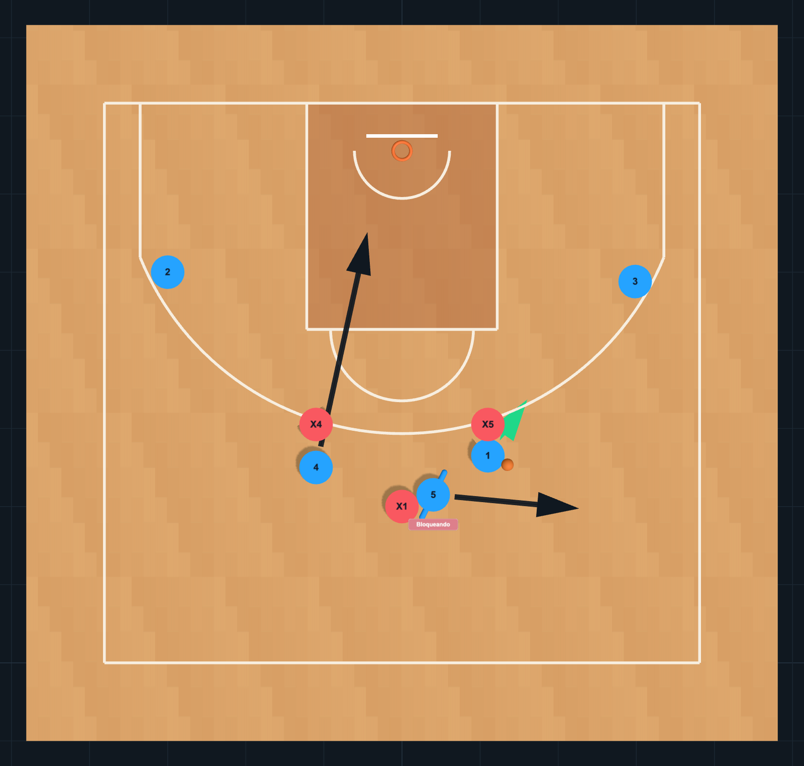 Basketball Play diagram: Horns — Right Elbow Pop, STEP 2
