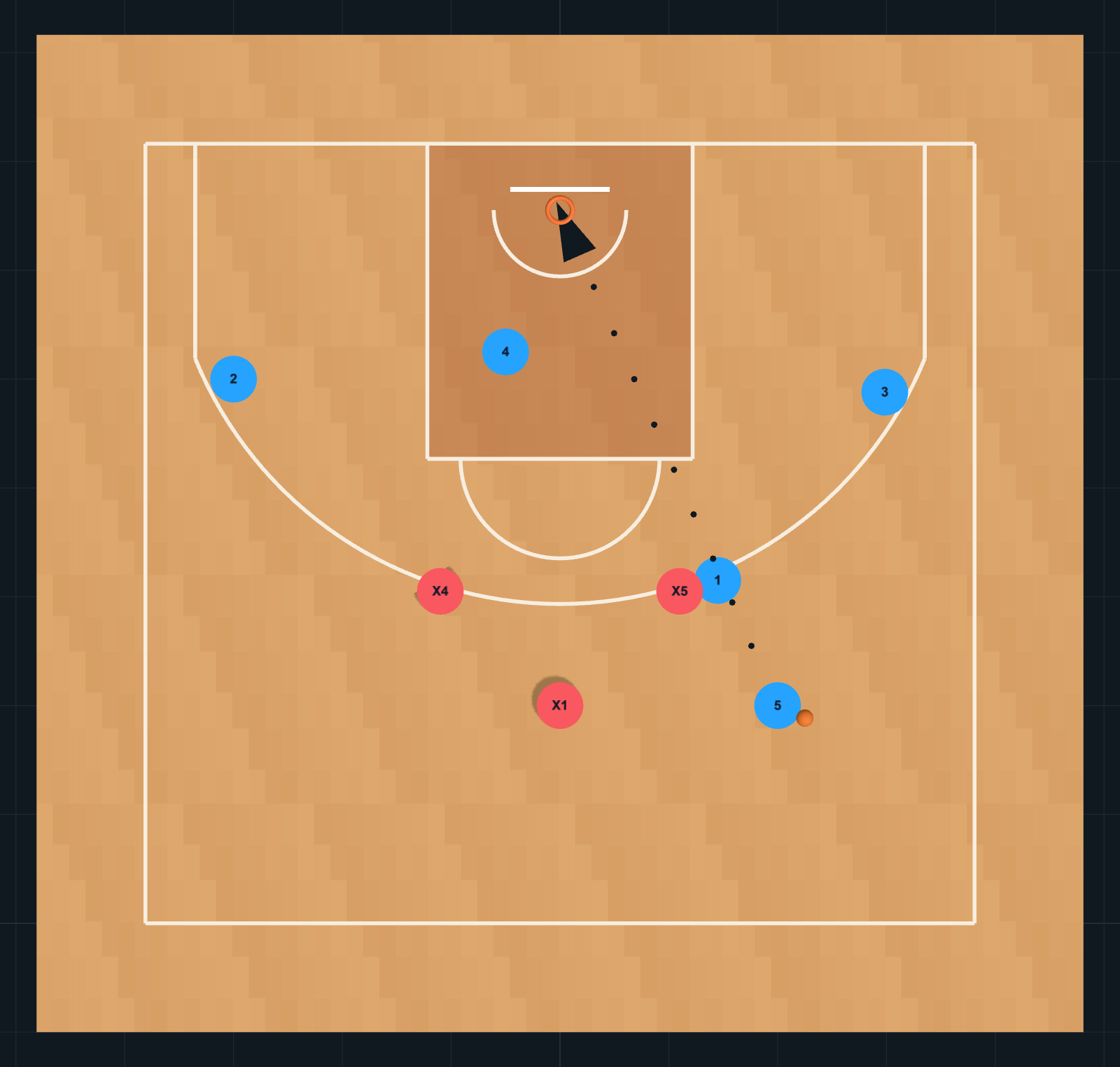 Basketball Play diagram: Horns — Right Elbow Pop, STEP 4