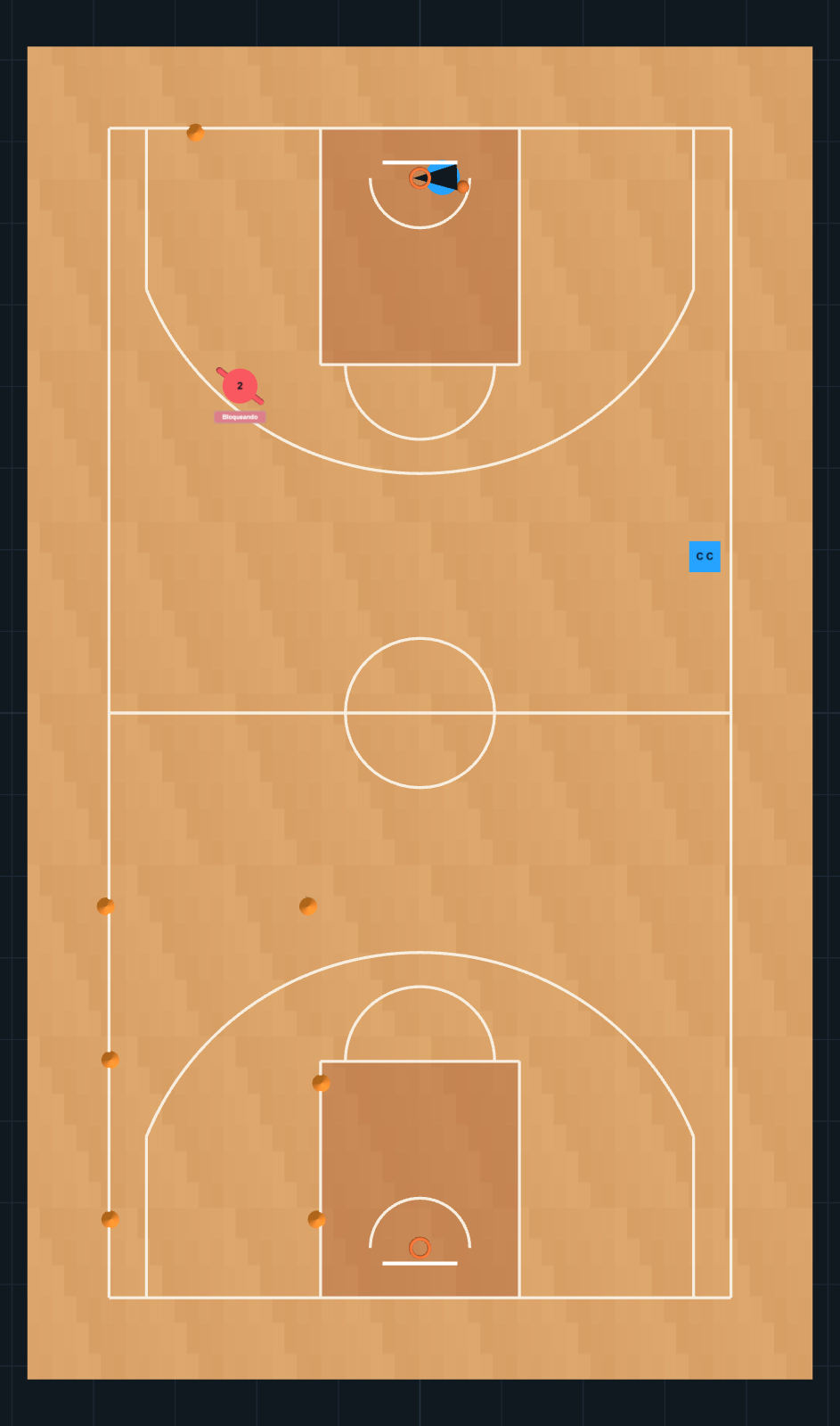 Basketball Drill diagram: Bote lateral, recibir bloqueo, finalizacion, STEP 12