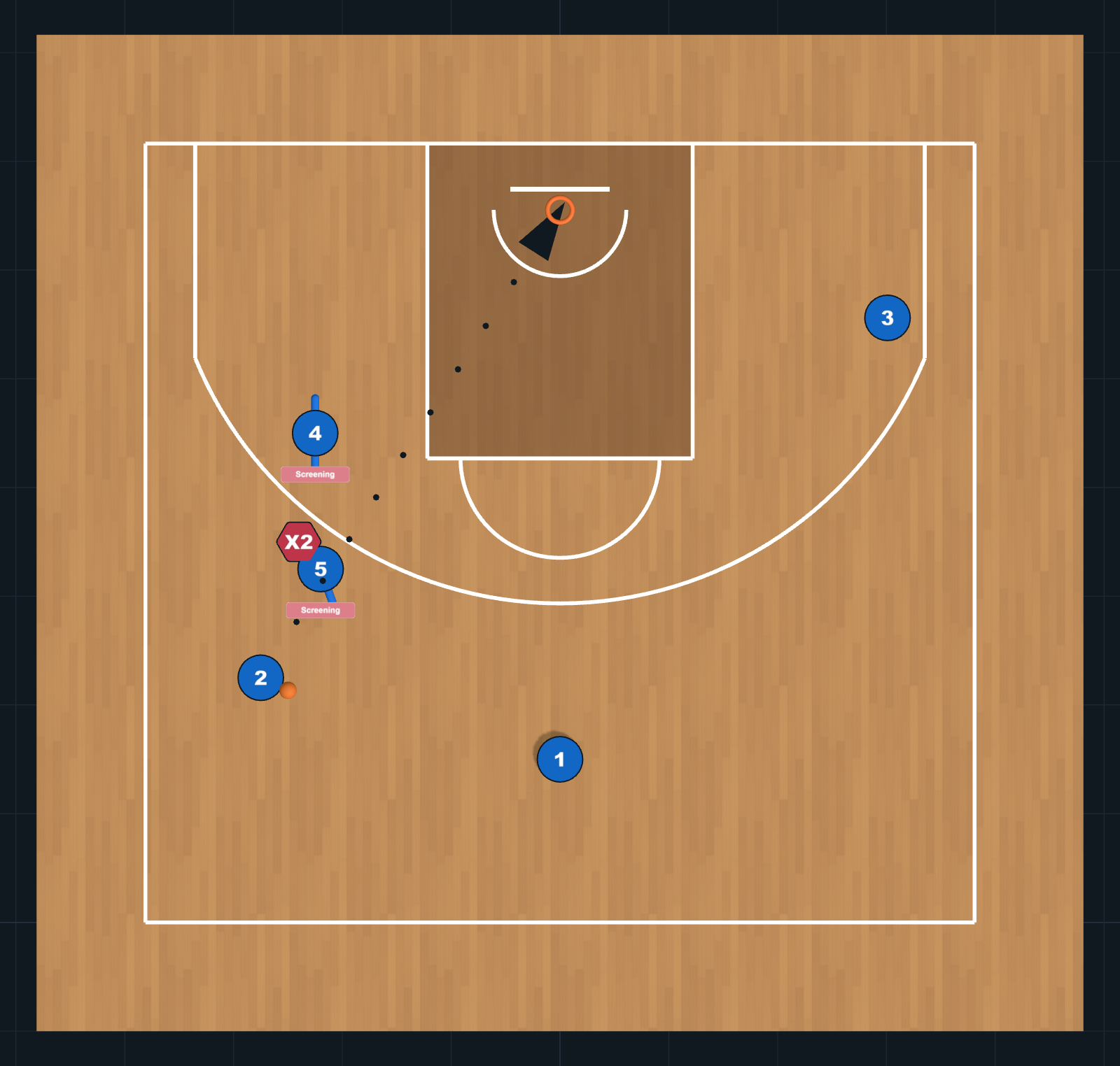 Diagrama de Jugada de Baloncesto: Bloqueos escalonados para tiro desde el ala, PASO 6