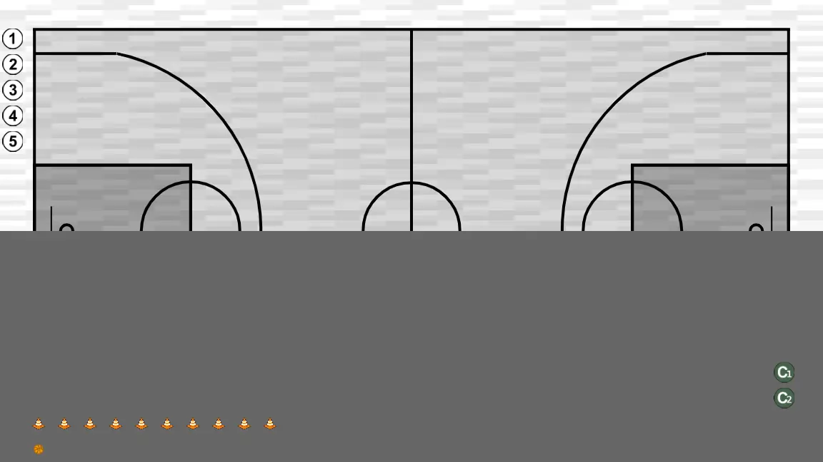 Exercício de basquete スキルコンテスト, passo 1: formação inicial dos jogadores, pronta para iniciar a jogada com fluidez e linhas de passe claras