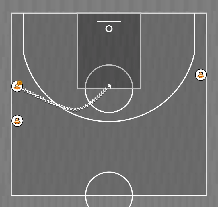 Ejercicio de baloncesto mouvement vague main à main coupe dans le dos spécifique 3x3, paso 1: