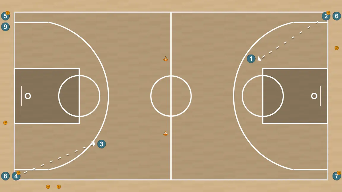 Exercices de basket-ball drill con definicion/tiro a todo el campo, étape 2: