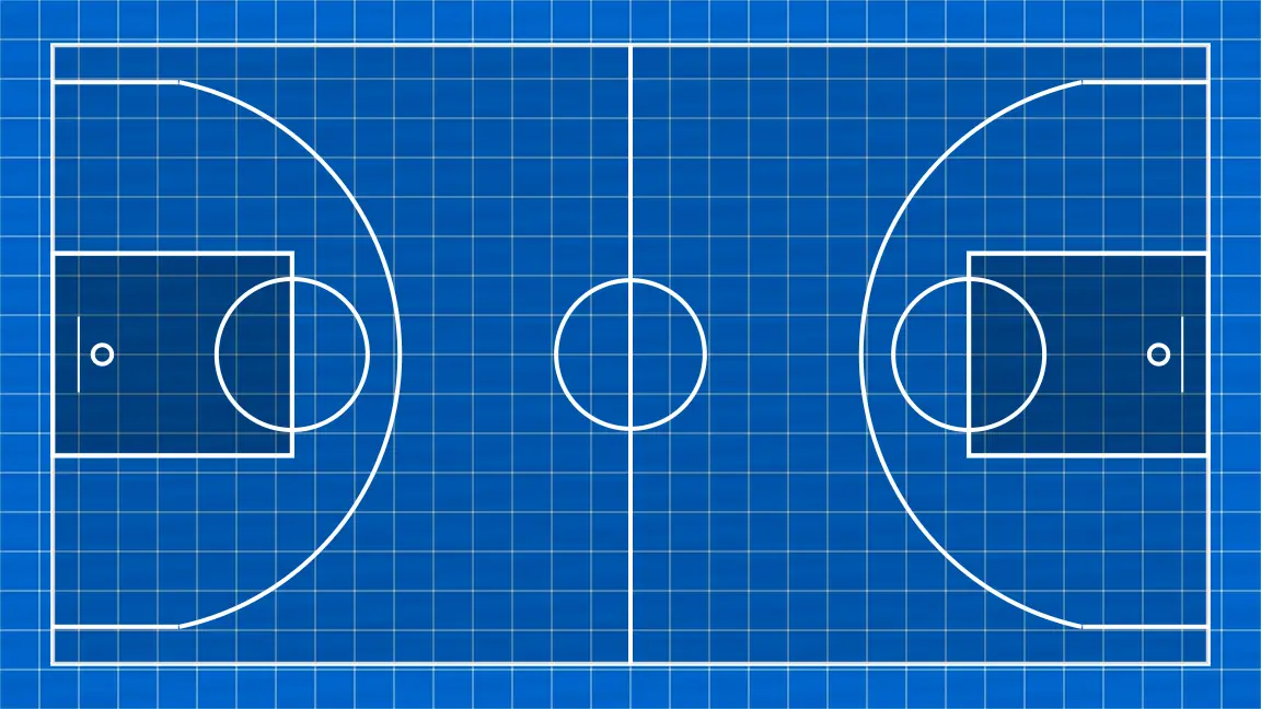 Basketball drill ball capture, step 1: initial formation of players, ready to start the play with fluidity and clear passing lanes