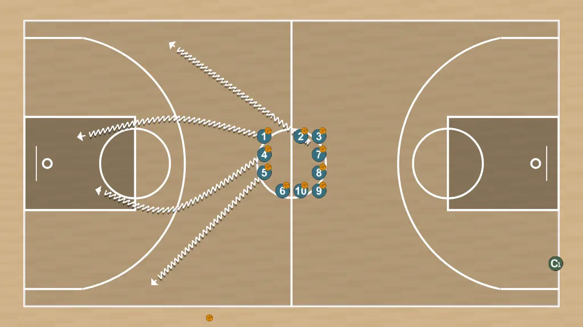 Exercices de basket-ball séance de tir individuel sur plusieurs paniers, étape 2: