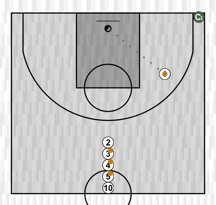 Ejercicio de baloncesto tiro tras pase. (calentamiento), paso 2: